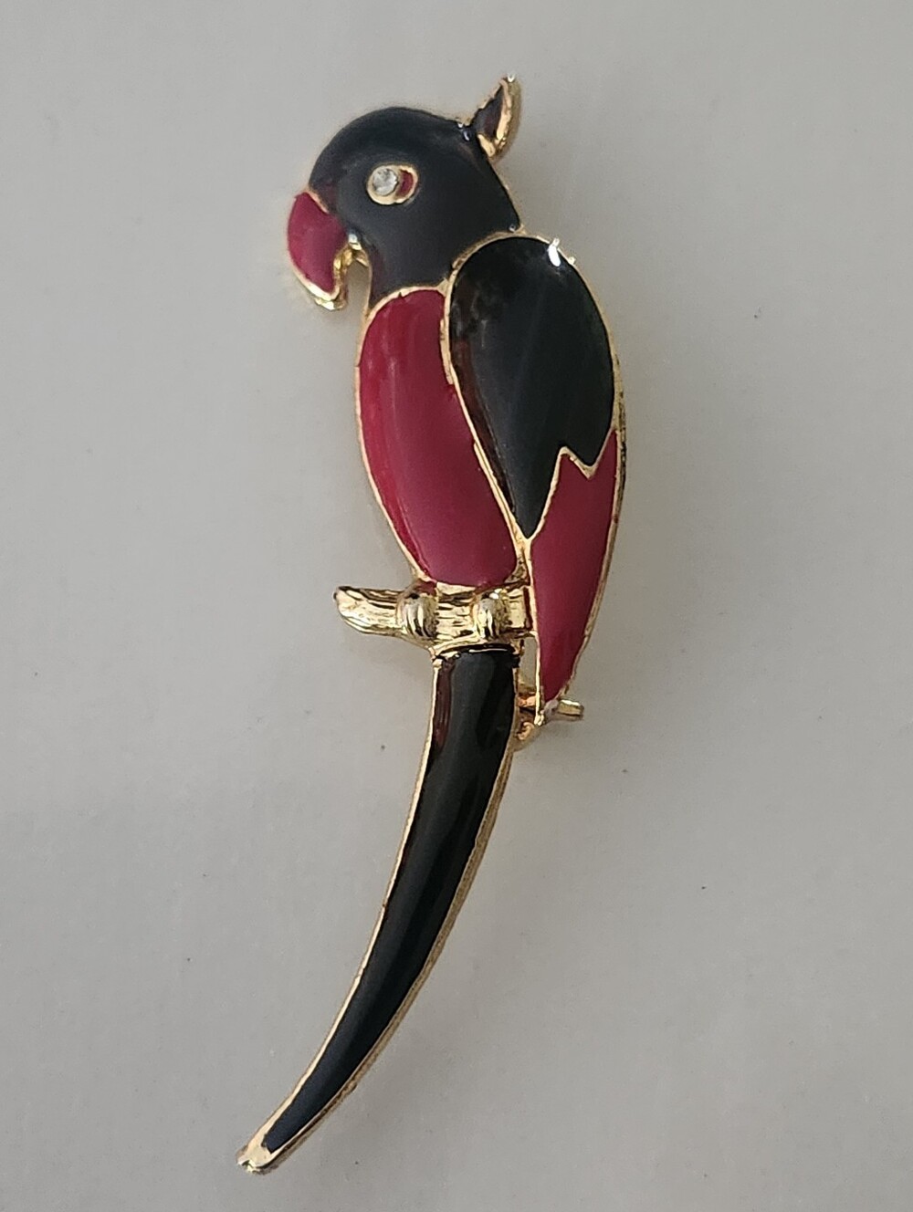 Red & Black Parrot Brooch Pin